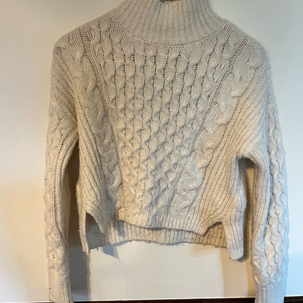 Cozy Cable Knit Turtleneck Sweater - Cream